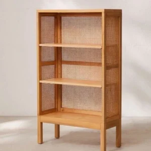 Wooden Shelf with Rattan Panels