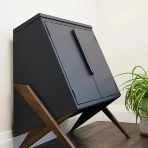 Modern Black Cabinet with Wooden Legs