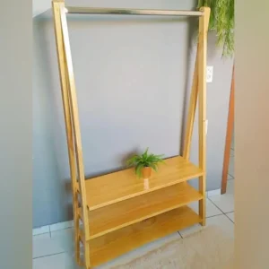 Wooden Clothing Rack with Shelves