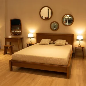 Wooden Bed with Classic Headboard